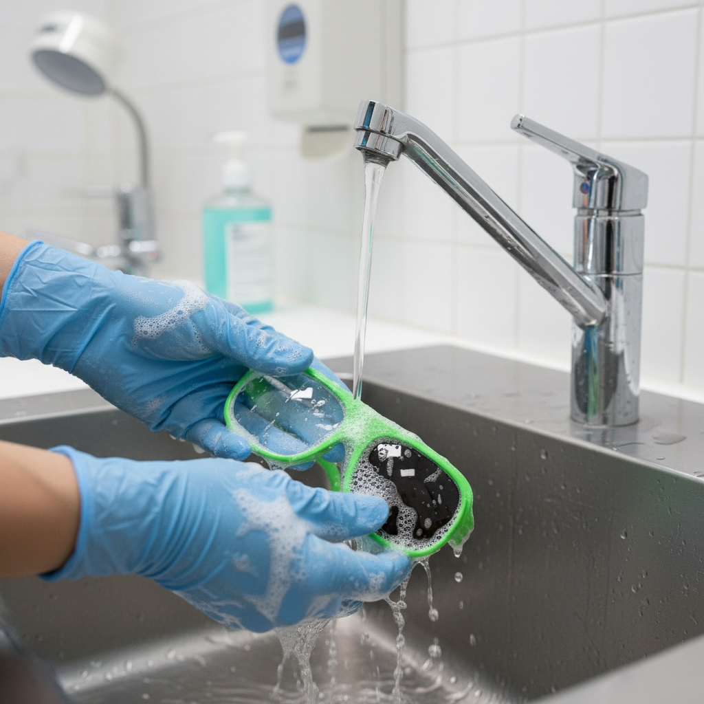 Kay Pictures cleaning instructions – occluding glasses with soap and water